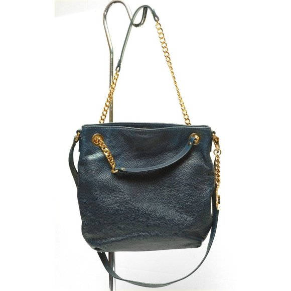 Michael Kors Jet Set Pebbled Leather Medium Shoulder Tote in Blue PreOwnedNice - Picture 2 of 16